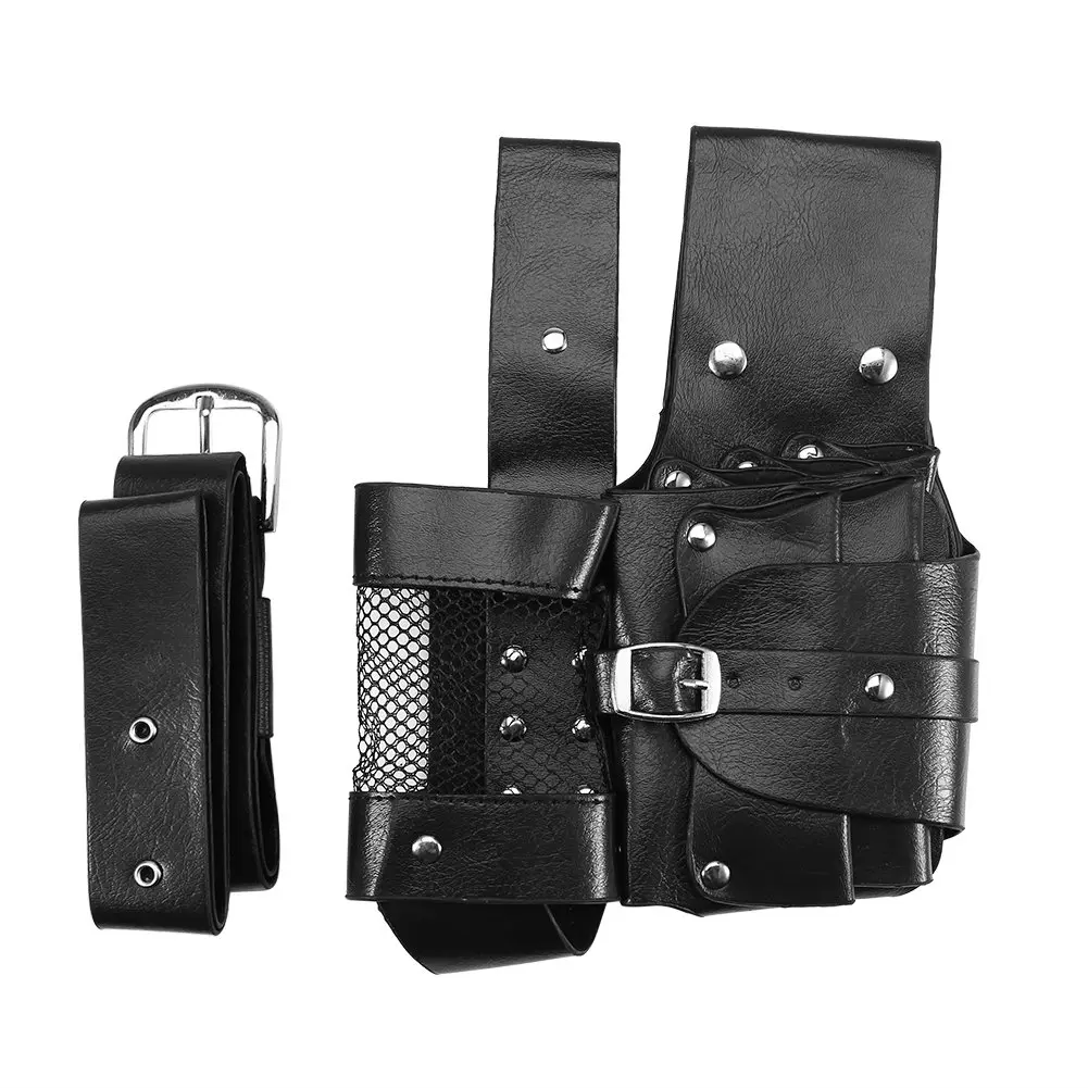 ZJchao PU Leather Hair Stylist Waist Bag with Adjustable Belt | Black - view 7