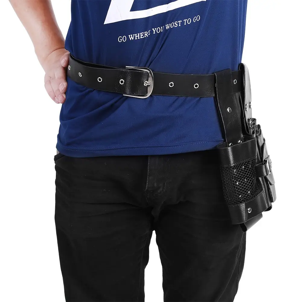 ZJchao PU Leather Hair Stylist Waist Bag with Adjustable Belt | Black - view 9