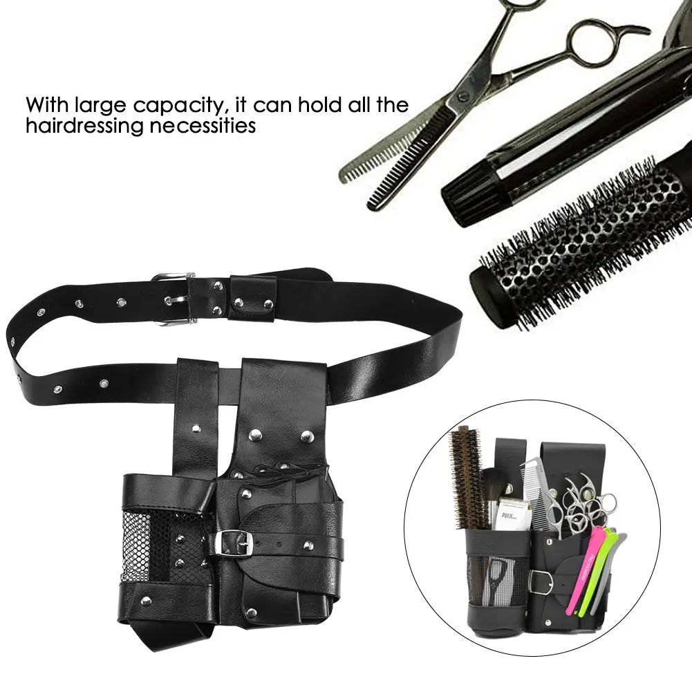 ZJchao PU Leather Hair Stylist Waist Bag with Adjustable Belt | Black - view 2