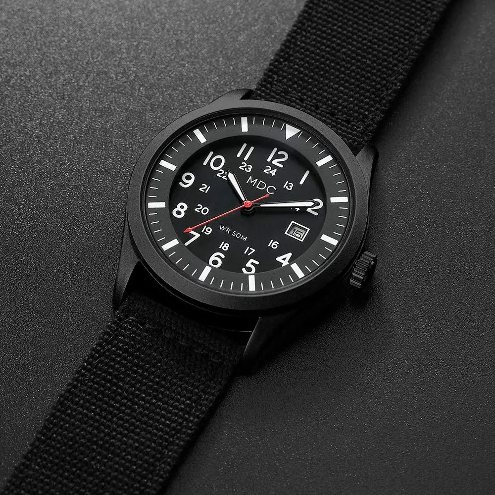 Infantry Mens Military Field Watch 40mm (1.57 inches) | Easy Read Large Face, Black Nylon Band - view 5