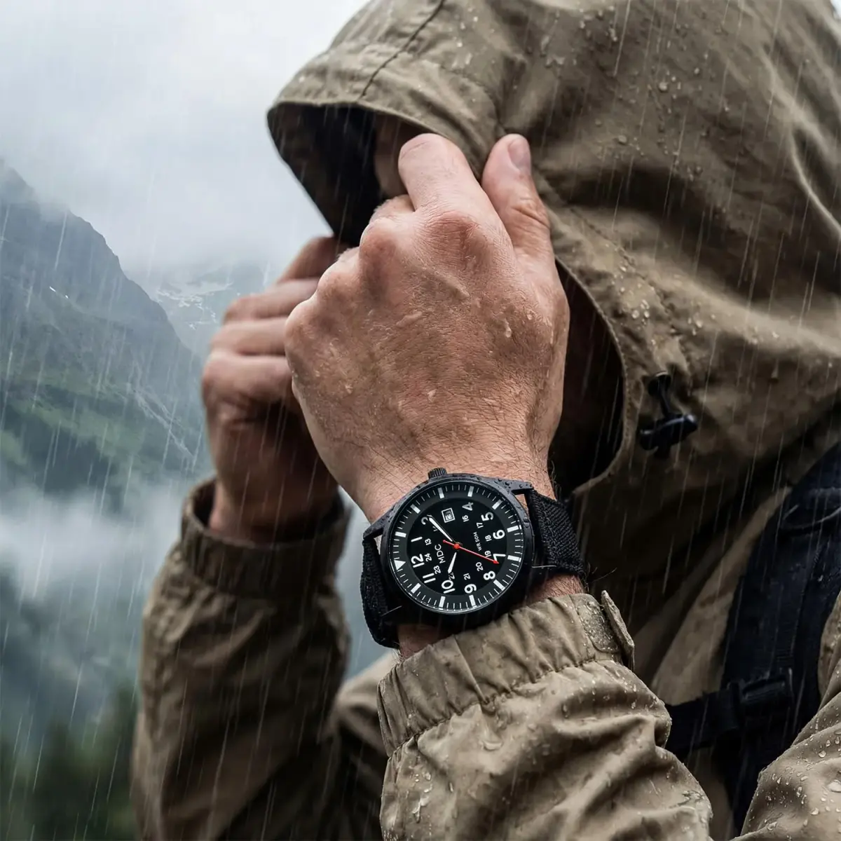 Infantry Mens Military Field Watch 40mm (1.57 inches) | Easy Read Large Face, Black Nylon Band - view 3