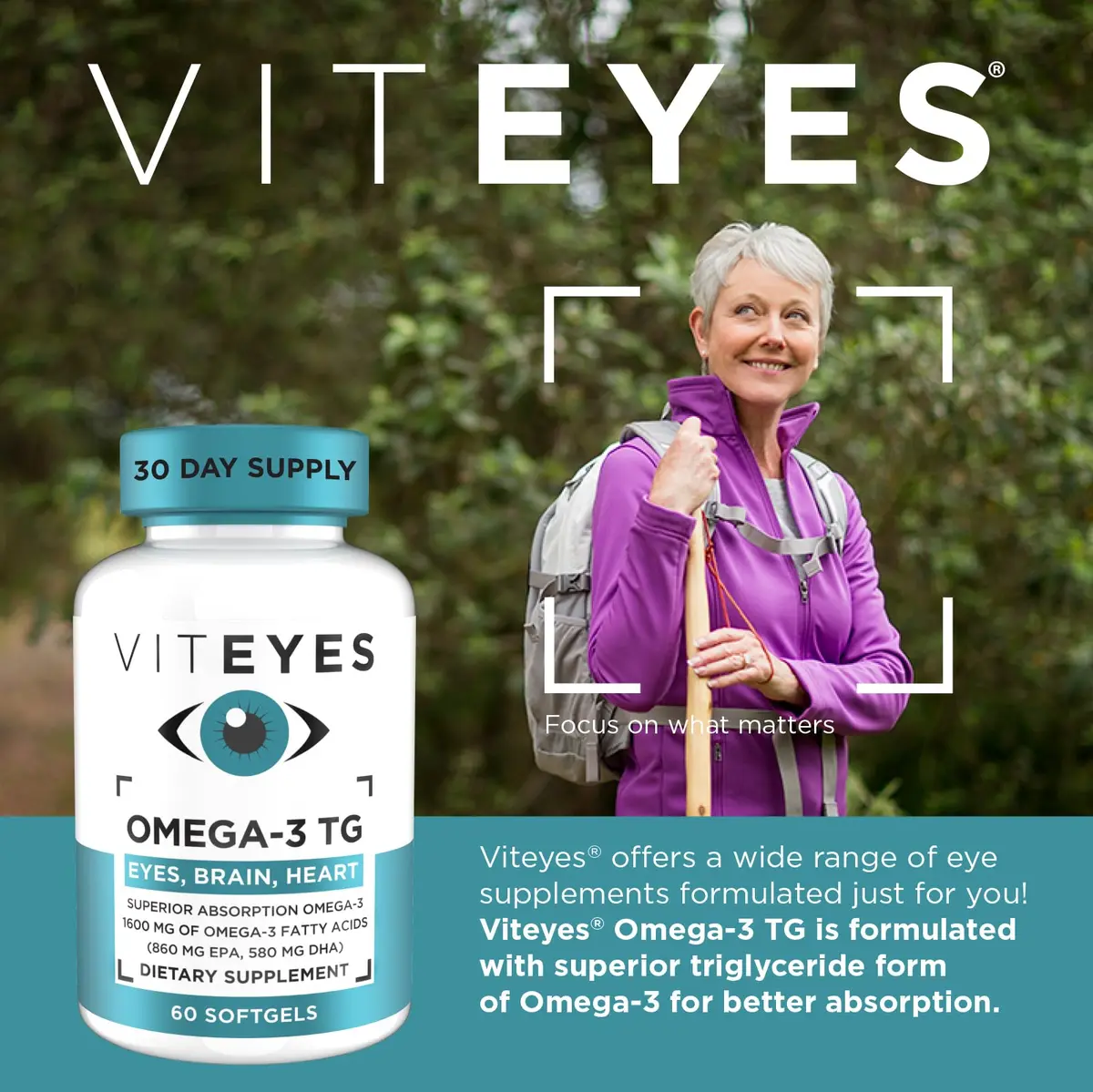Viteyes Omega-3 TG Supports Eye & Heart Health | Natural Triglyceride Fish Oil Formula, 60 Count - view 2