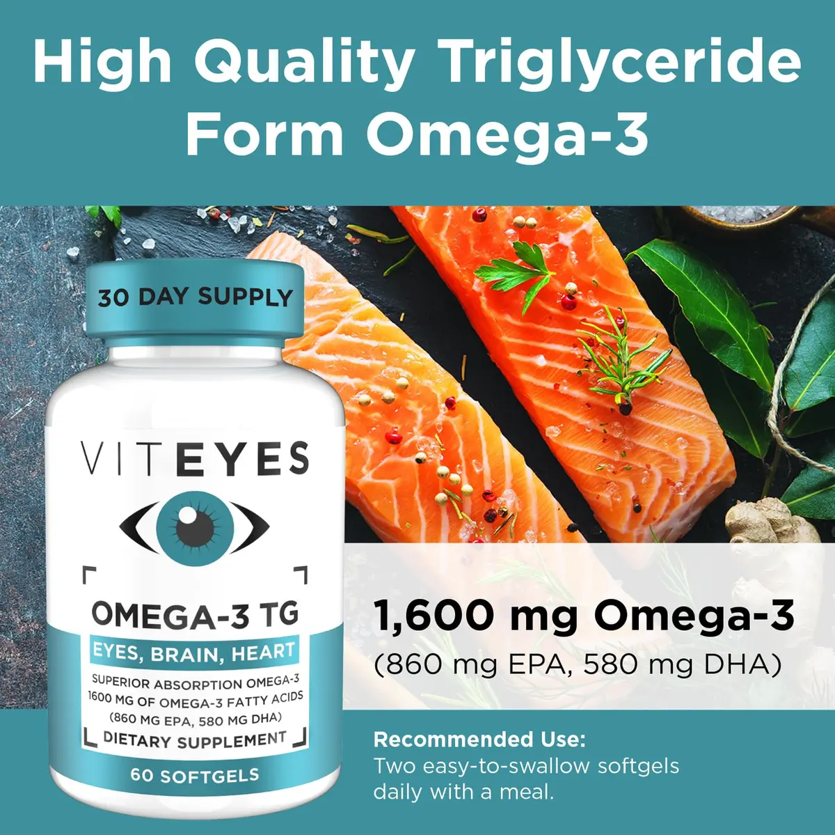 Viteyes Omega-3 TG Supports Eye & Heart Health | Natural Triglyceride Fish Oil Formula, 60 Count - view 3