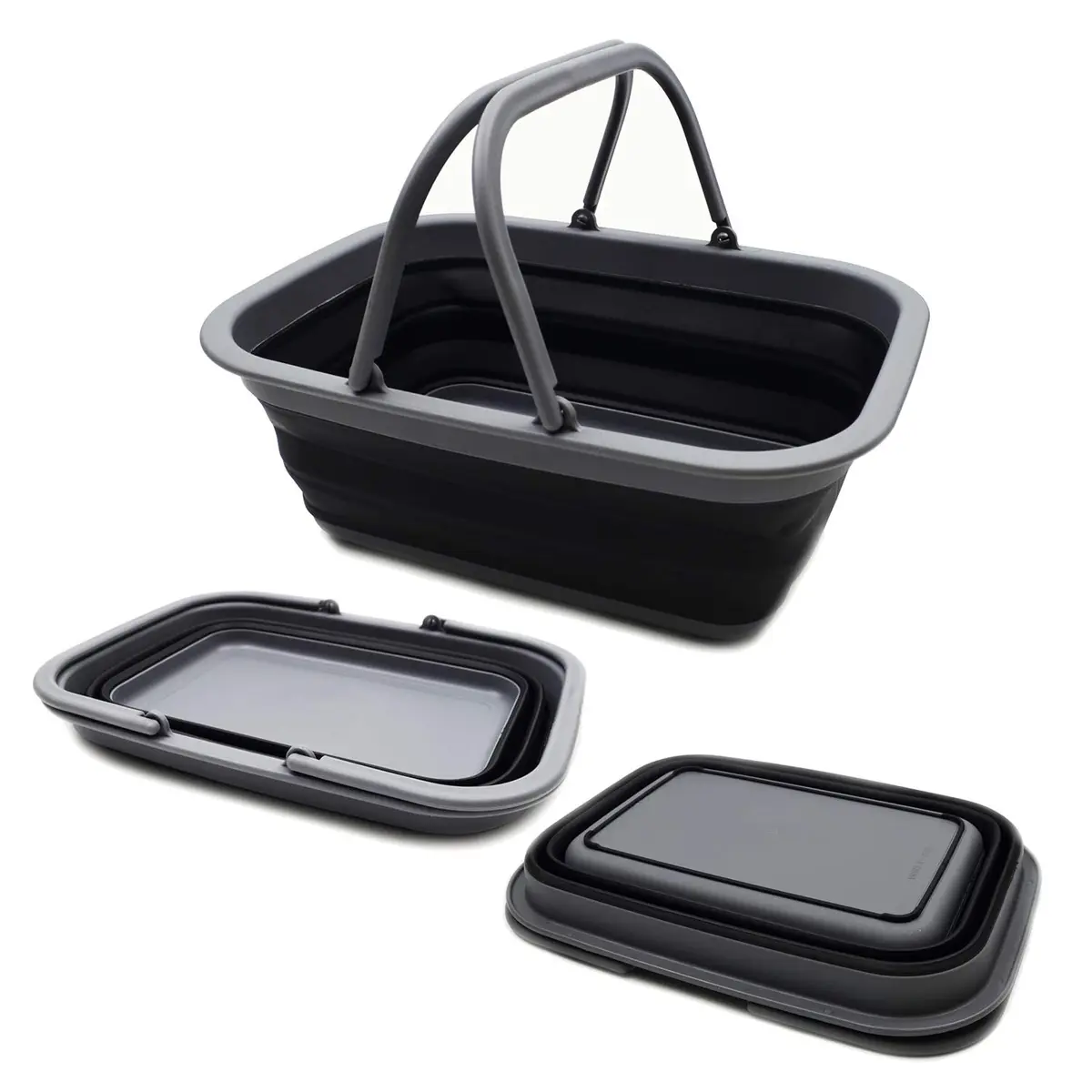 SAMMART 9.2L Collapsible Picnic Basket with Handles | Space Saving, Portable & Foldable (Grey/Black) - main product image