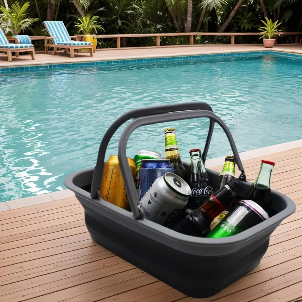 SAMMART 9.2L Collapsible Picnic Basket with Handles | Space Saving, Portable & Foldable (Grey/Black) - view 7
