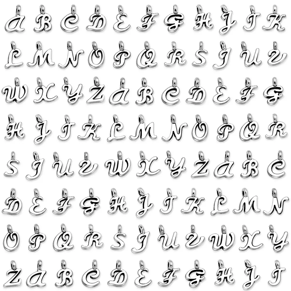 SANNIX Silver Letter Charms Alphabet A-Z Mini Cursive 0.39"-0.51" | DIY Jewelry - main product image