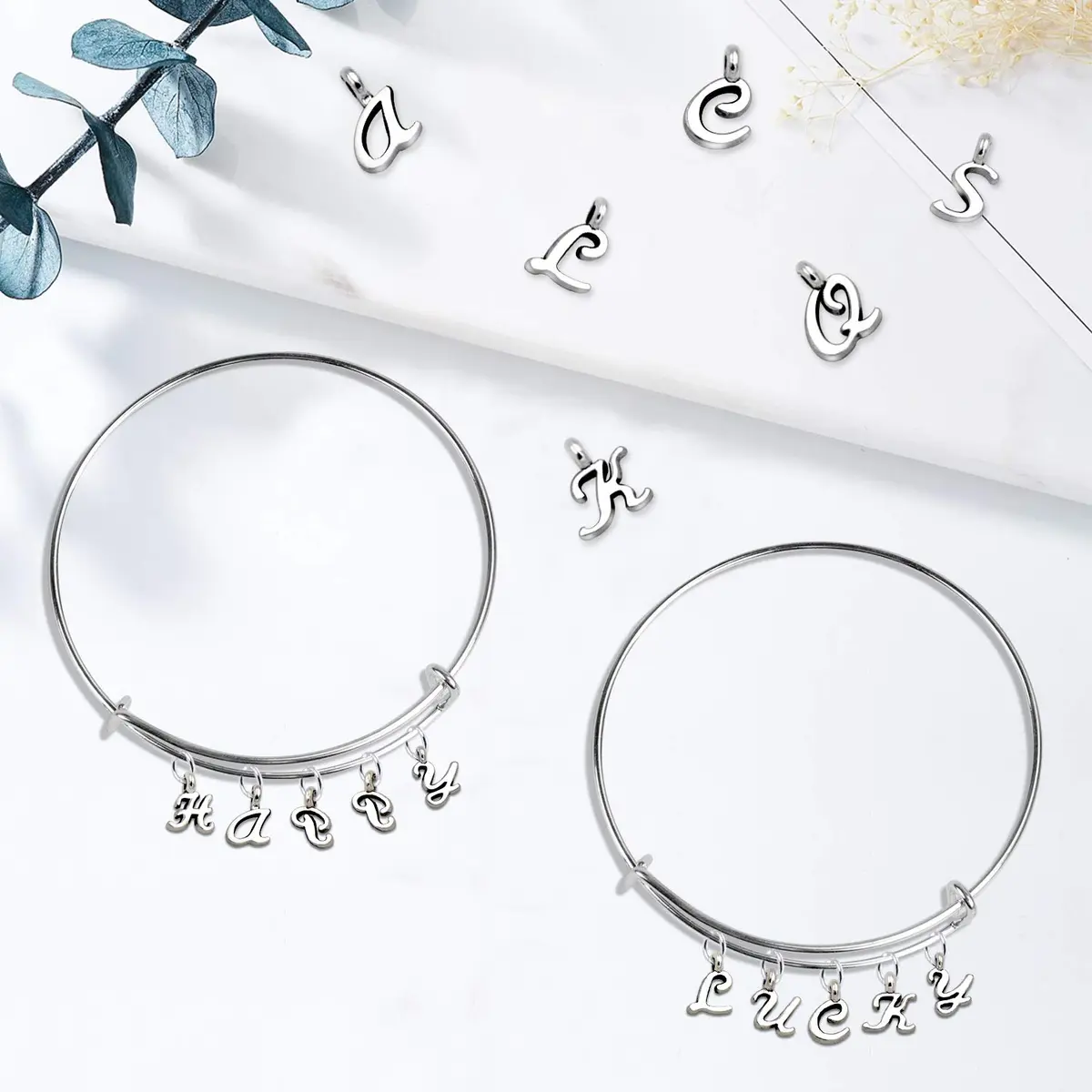 SANNIX Silver Letter Charms Alphabet A-Z Mini Cursive 0.39"-0.51" | DIY Jewelry - view 5