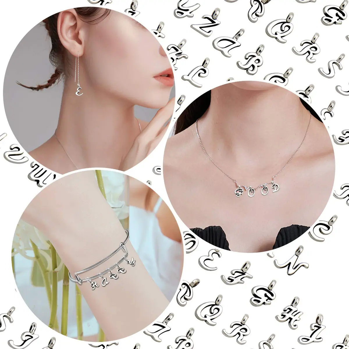 SANNIX Silver Letter Charms Alphabet A-Z Mini Cursive 0.39"-0.51" | DIY Jewelry - view 7