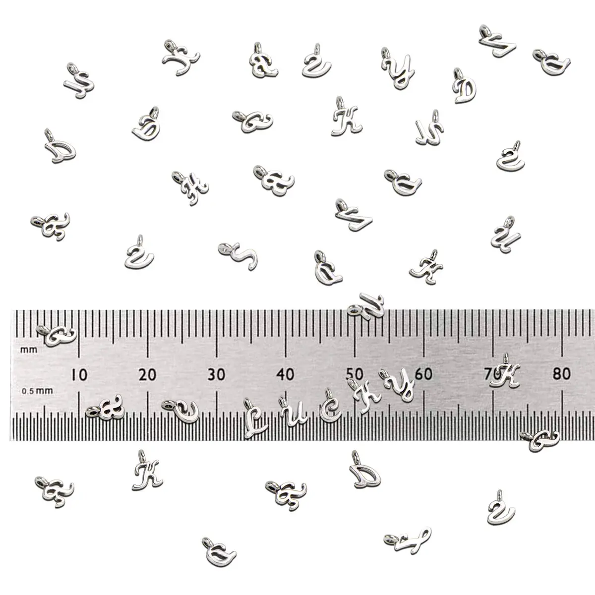 SANNIX Silver Letter Charms Alphabet A-Z Mini Cursive 0.39"-0.51" | DIY Jewelry - view 2
