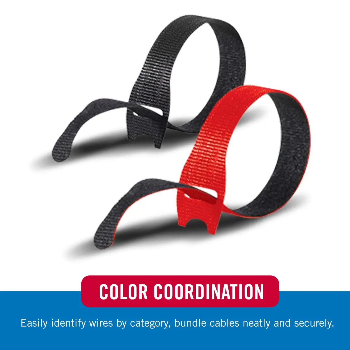 VELCRO Brand ONE-WRAP Cable Ties, 8in x 1/2in (20.3cm x 1.27cm), Black/Red, 100 Pack | Reusable Self-Fastening Wire Organizers - view 3
