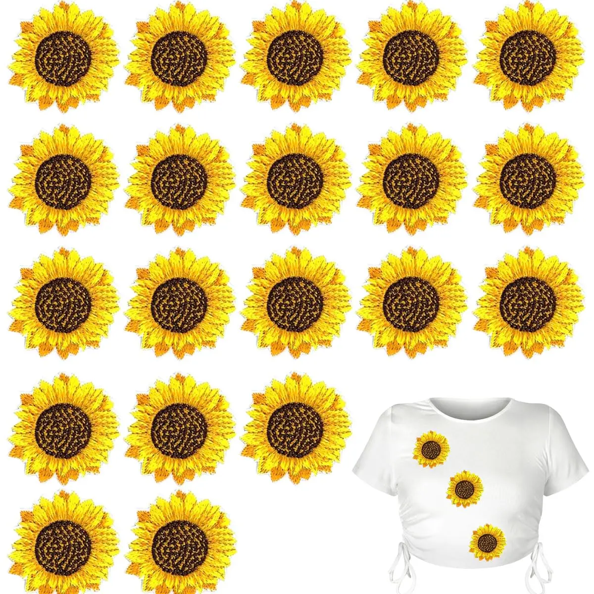 KuuGuu Fabric Applique Patch 20 pcs | Sunflower Embroidery Flowers for Clothes & DIY - main product image