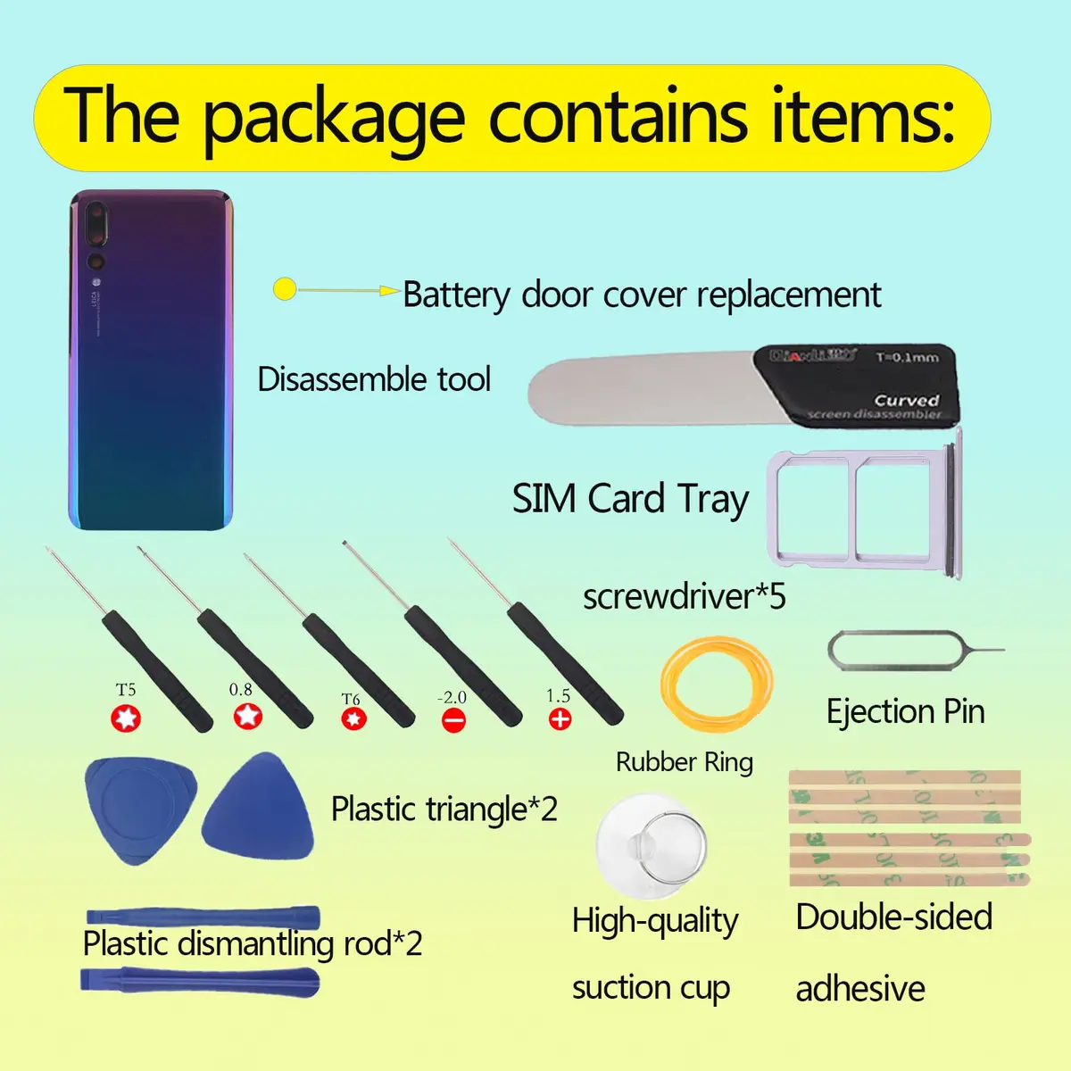 YHX-US Battery Back Cover Replacement for Huawei P20 Pro CLT-L09 CLT-L29 6.1" Rear Cover Housing Door Twilight - view 5