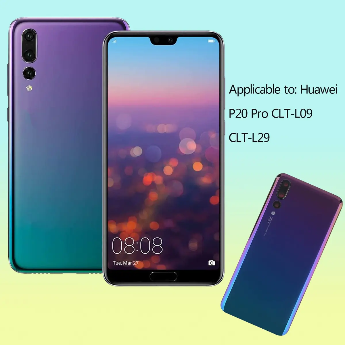 YHX-US Battery Back Cover Replacement for Huawei P20 Pro CLT-L09 CLT-L29 6.1" Rear Cover Housing Door Twilight - view 2
