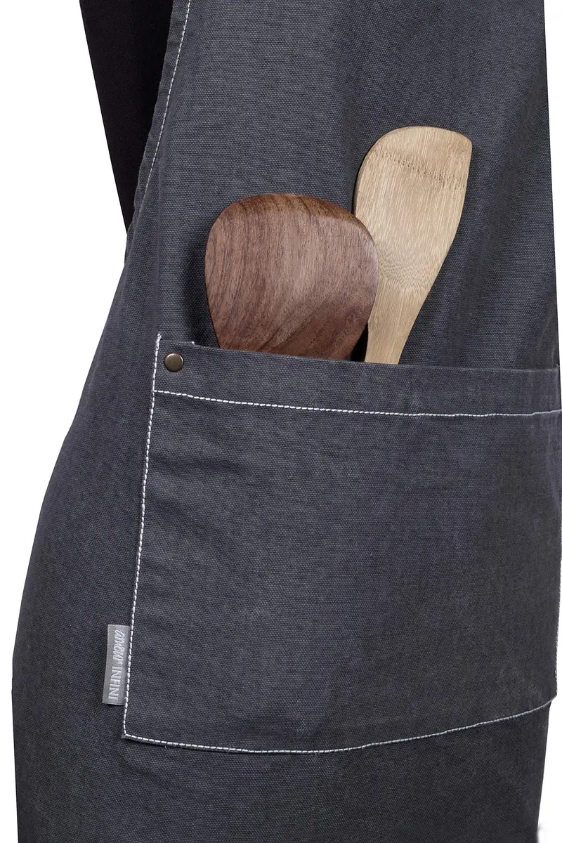 AMOUR INFINI Cotton Solid Apron with Pocket & Adjustable Strap - 72x81cm (27.5x33 Inches) | Washed Gray Chef Apron - view 7