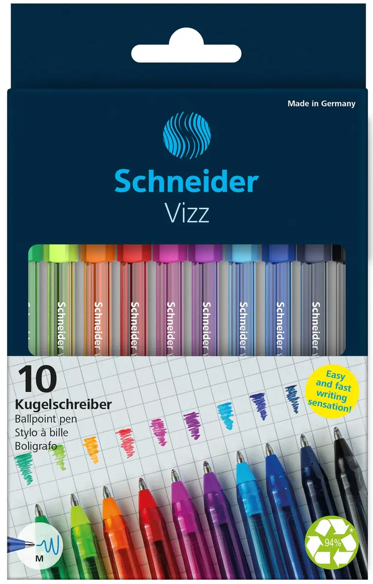 Schneider Vizz M Ballpoint Pen 1.0mm Assorted Colors (10-Pack) | Gelco Technology, Recycled Plastic Body - view 5