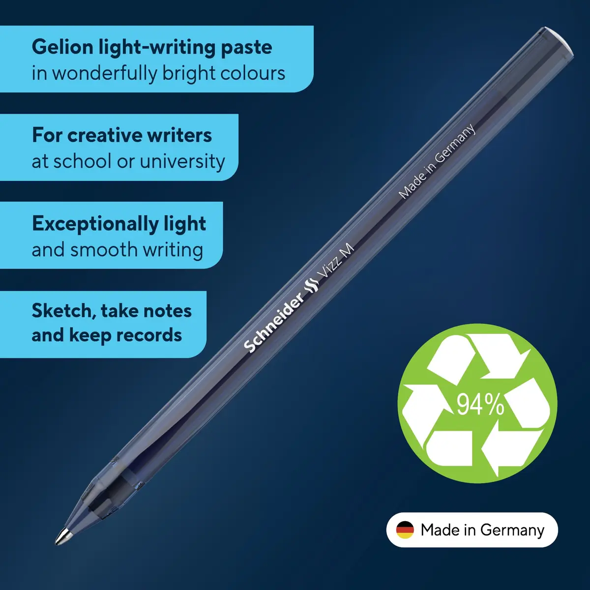 Schneider Vizz M Ballpoint Pen 1.0mm Assorted Colors (10-Pack) | Gelco Technology, Recycled Plastic Body - view 2