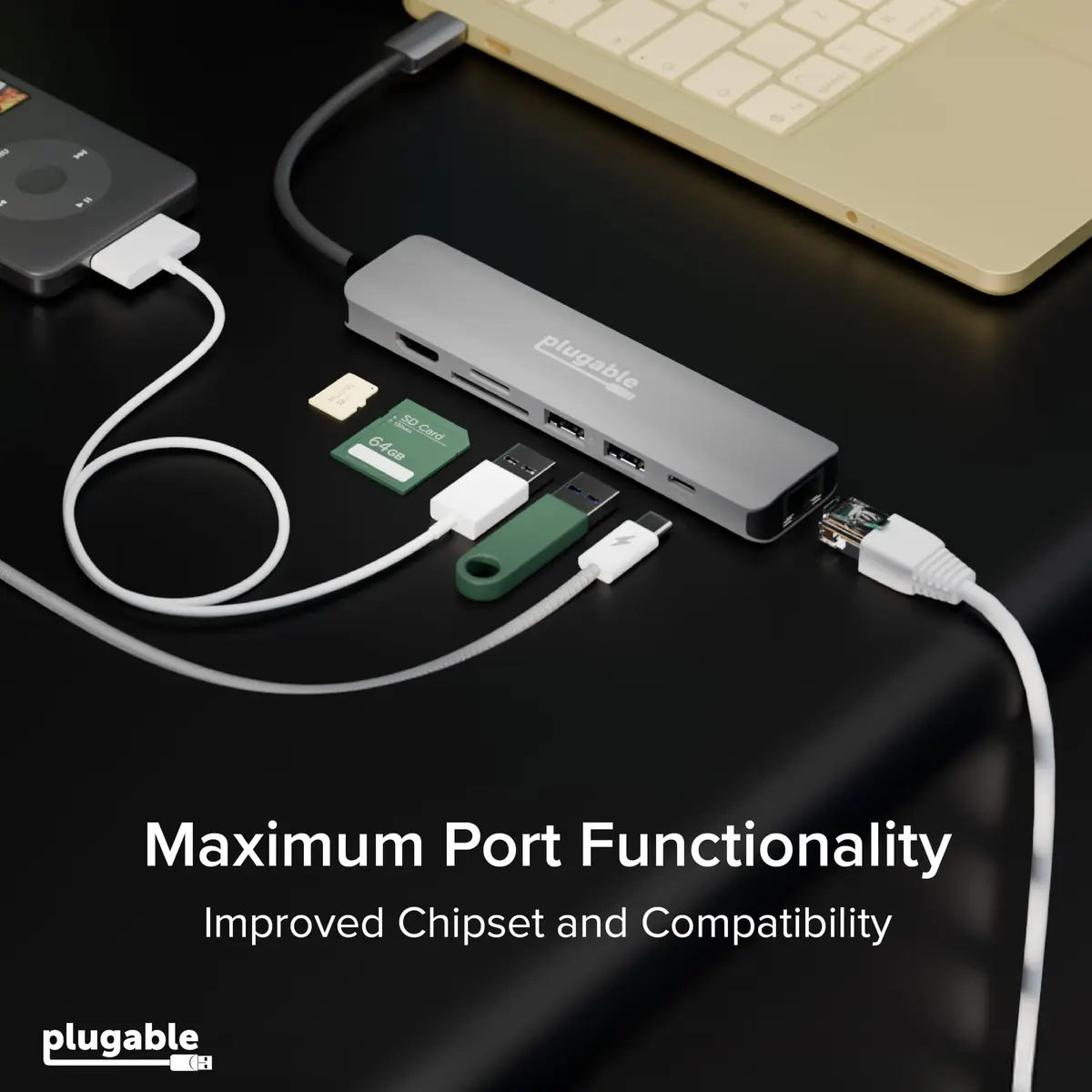 Plugable USB-C Hub 7-in-1 for Single HDMI Display | Driverless Hub, 100W Power Delivery, 4K HDMI, USB 3.0 Ports, SD/microSD Card Reader - view 6