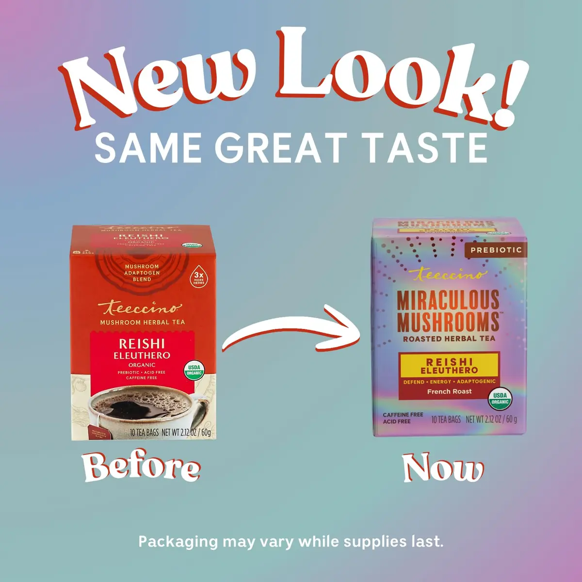 Teeccino Reishi Eleuthero Tea - French Roast - 10 TeaBags | Organic Mushroom Adaptogenic Herbal Tea, Caffeine Free, Chicory Prebiotic - view 3