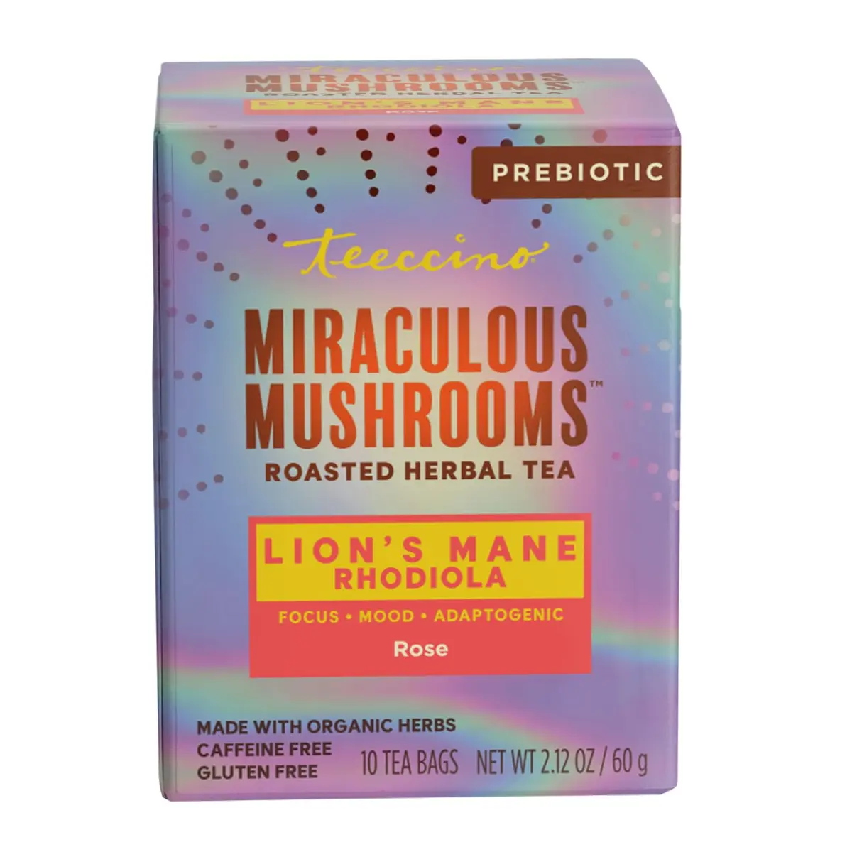 Teeccino Caffeine-Free Mushroom Adaptogenic Herbal Tea - 10 Tea Bags | Lion’s Mane Rhodiola Rose, Lightly Sweet from Dates & Figs - main product image