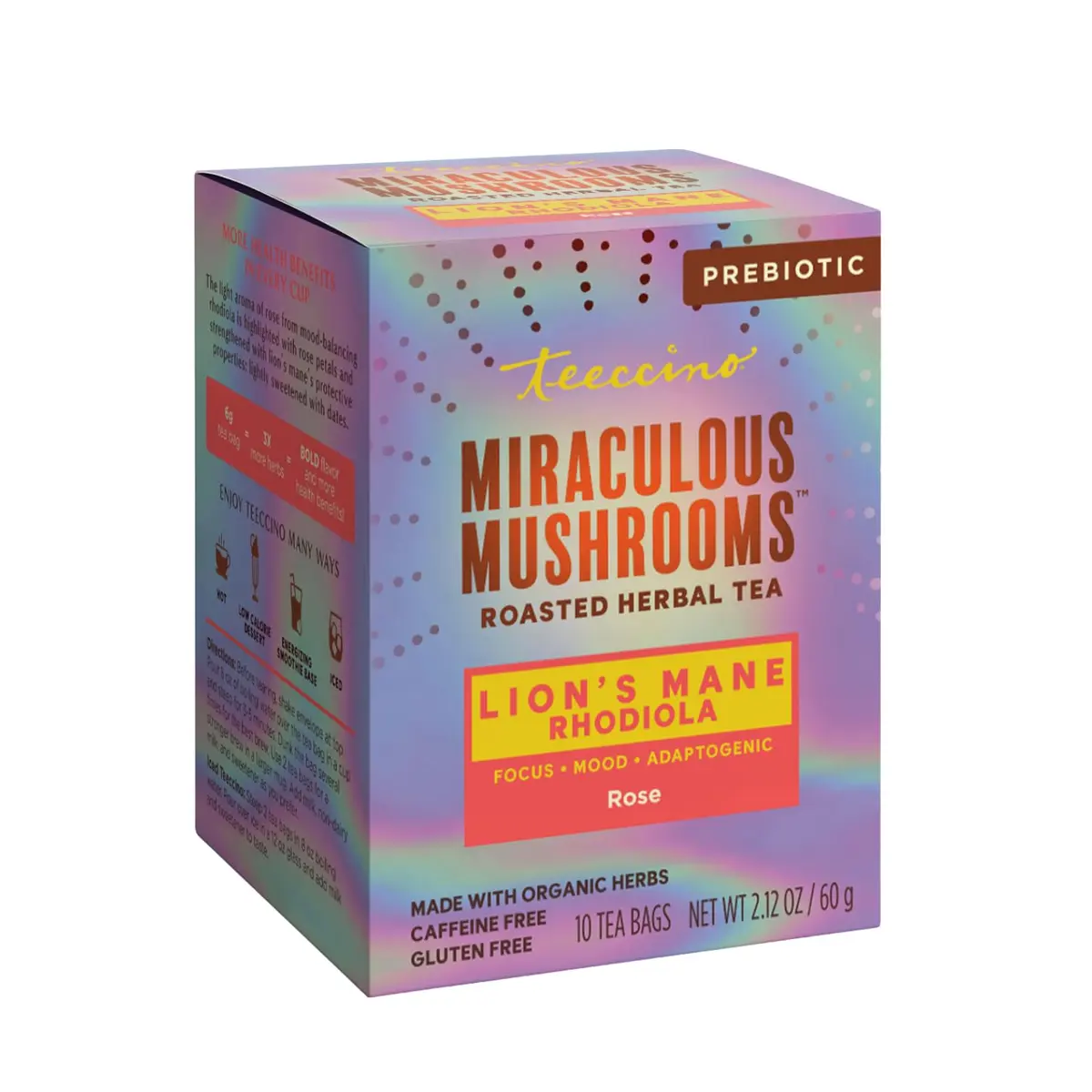 Teeccino Caffeine-Free Mushroom Adaptogenic Herbal Tea - 10 Tea Bags | Lion’s Mane Rhodiola Rose, Lightly Sweet from Dates & Figs - view 8
