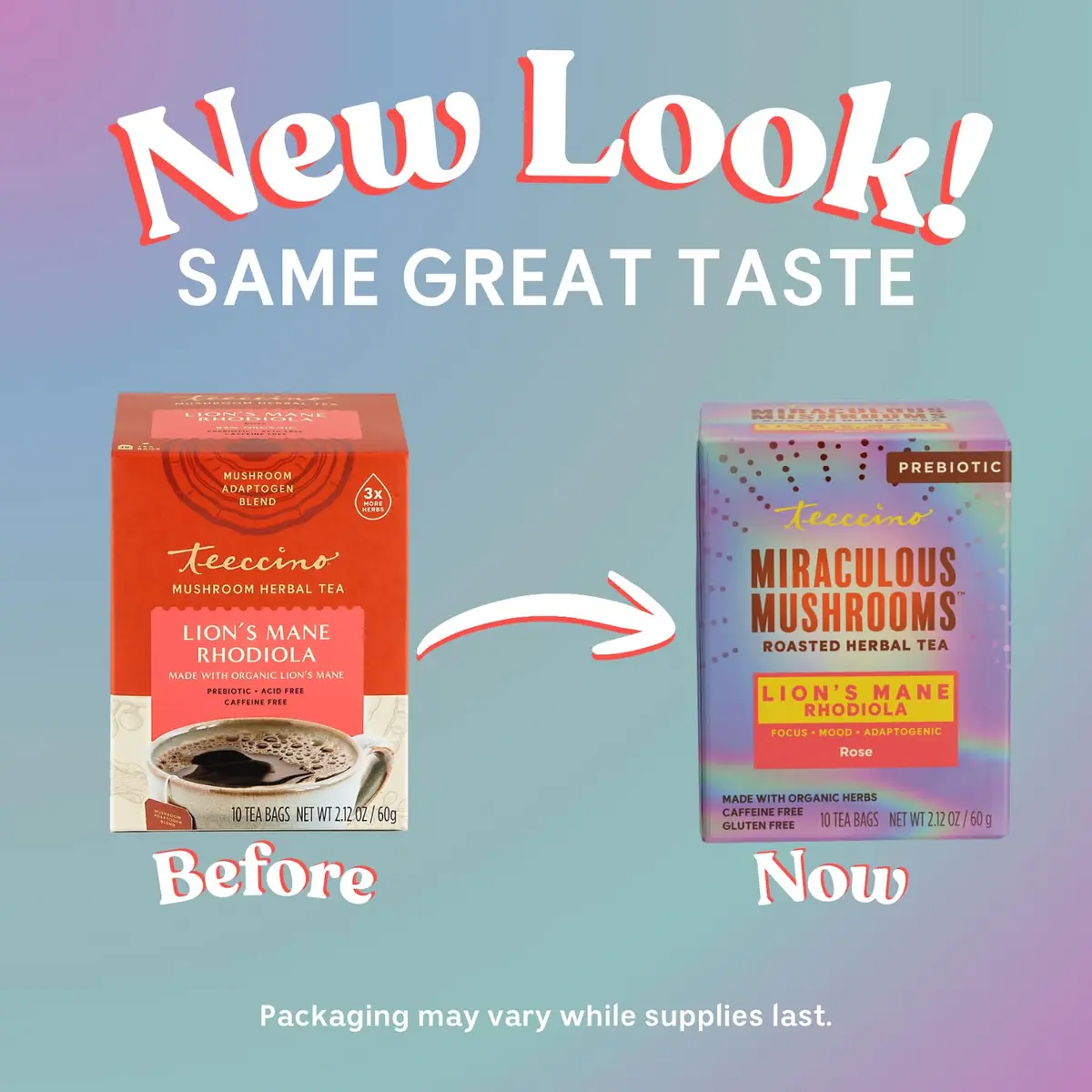 Teeccino Caffeine-Free Mushroom Adaptogenic Herbal Tea - 10 Tea Bags | Lion’s Mane Rhodiola Rose, Lightly Sweet from Dates & Figs - view 3