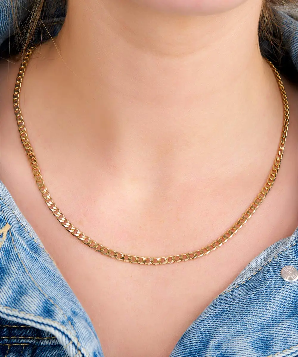 Barzel 18K Gold Plated Cuban Link Chain Necklace 4mm Width, 22 Inches Length | Classic Statement Jewelry - view 2