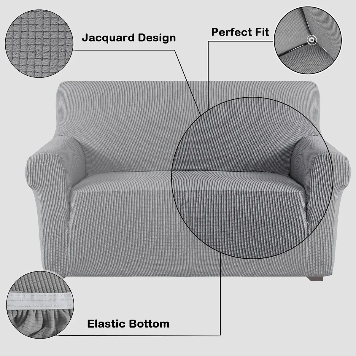 Flamingo P High Stretch Sofa Slipcover for Loveseat | Non Slip, Washable Jacquard Fabric (Medium, Dove) - view 5
