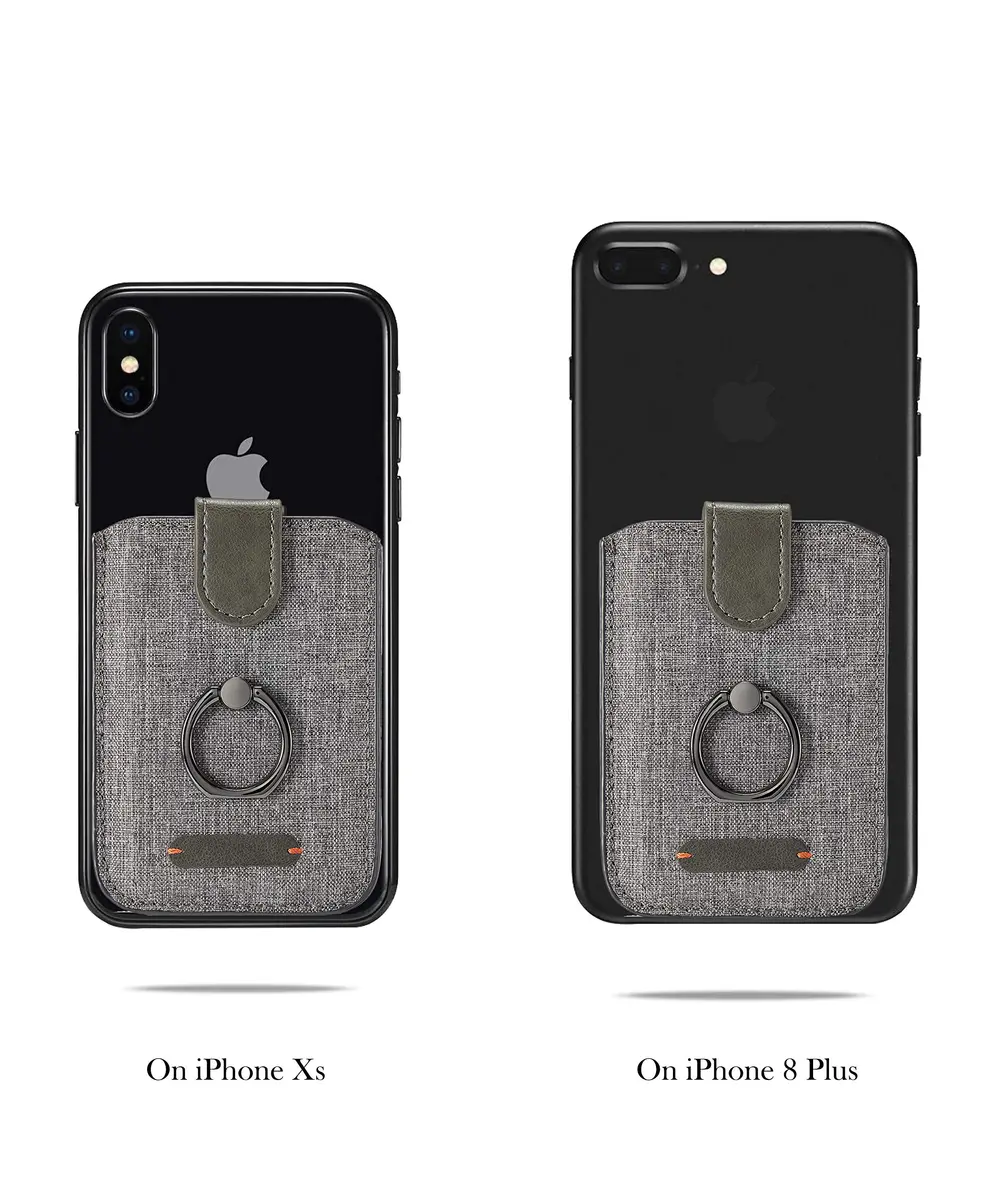 BIAJIYA Card Holder for Back of Phone, RFID 5 Pull Phone Wallet, Gray | RFID-Blocking, 5 Card Slots, Phone Stand - view 4