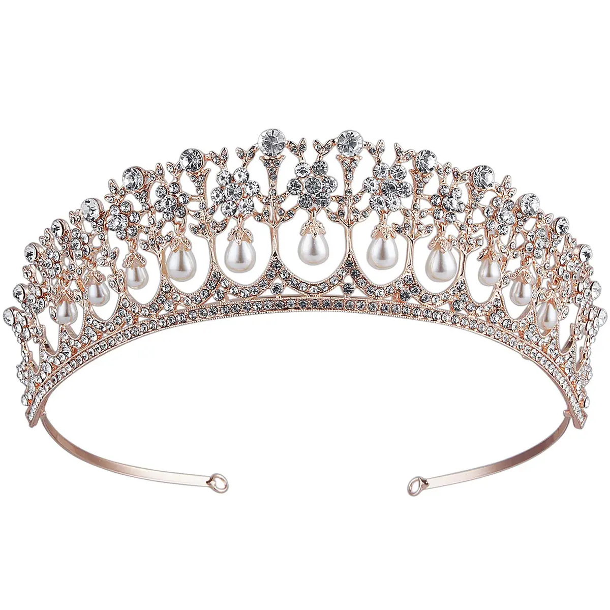 CROWN GUIDE Rose Gold Bridal Tiara Crown | Vintage Wedding Hair Jewelry (5.9 inches) - main product image
