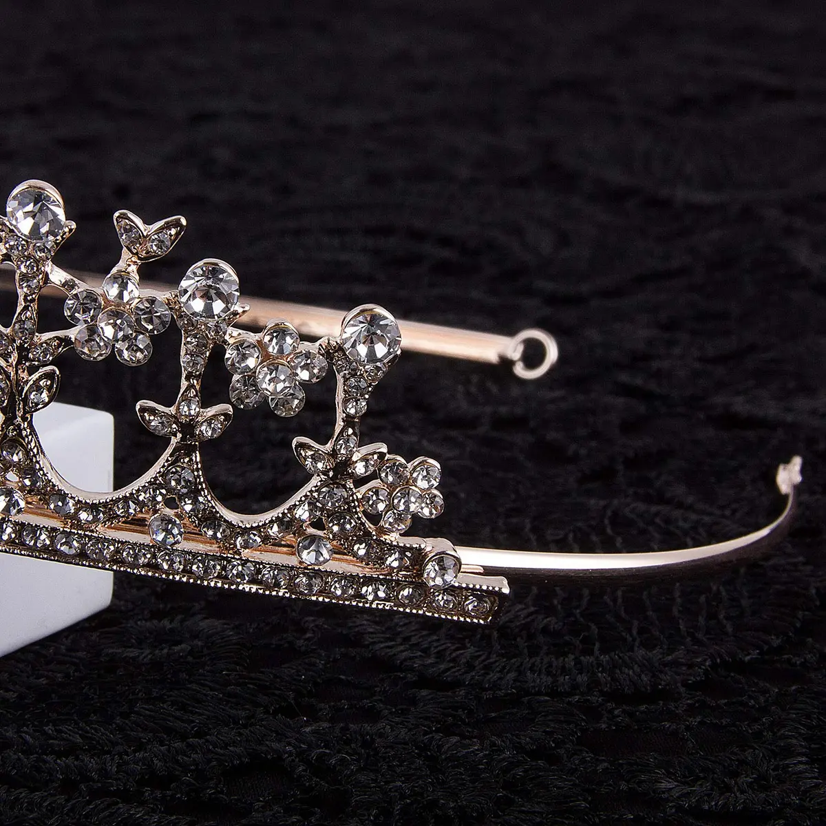 CROWN GUIDE Rose Gold Bridal Tiara Crown | Vintage Wedding Hair Jewelry (5.9 inches) - view 5