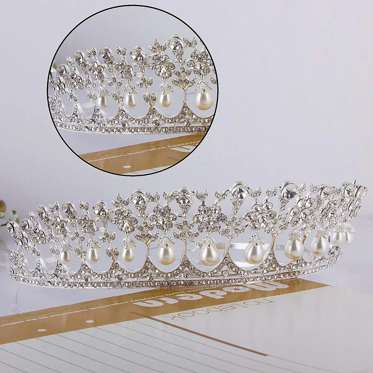 CROWN GUIDE Crystal Rhinestone Queen Bride Tiara Crown for Women Girls Headdress Vintage Bridal Birthday Prom Wedding Tiaras and Crowns Hair Jewelry Accessories Silver | Elegant Bridal Headpiece - view 3