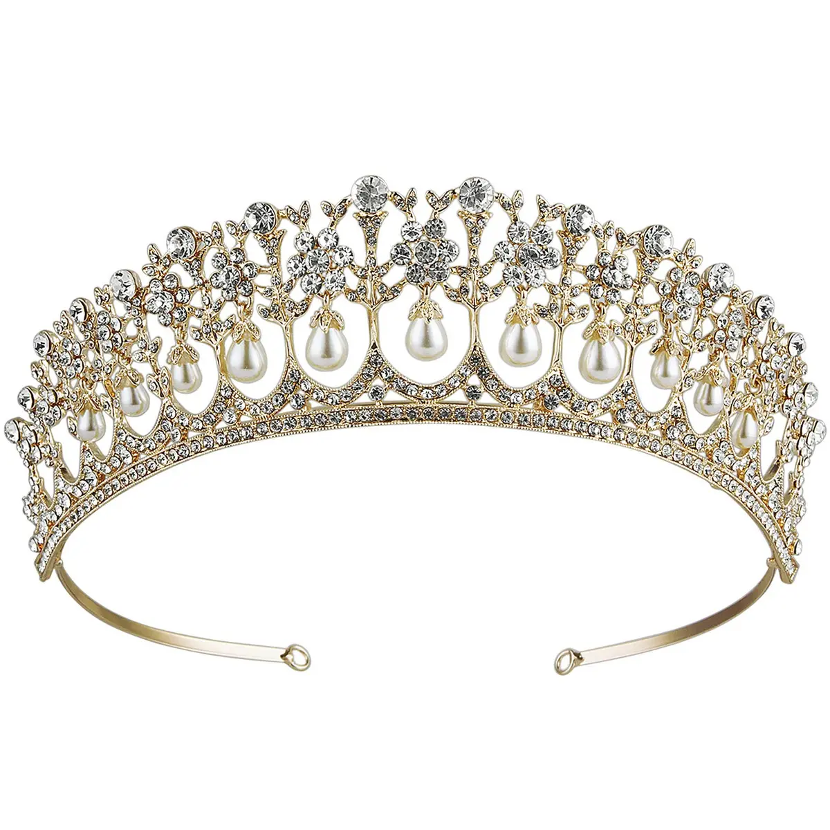 CROWN GUIDE Crystal Rhinestone Queen Bride Tiara Crown for Women Girls Headdress Vintage Bridal Birthday Prom Wedding Tiaras and Crowns Hair Jewelry Accessories Gold | Elegant Bridal Headpiece - main product image