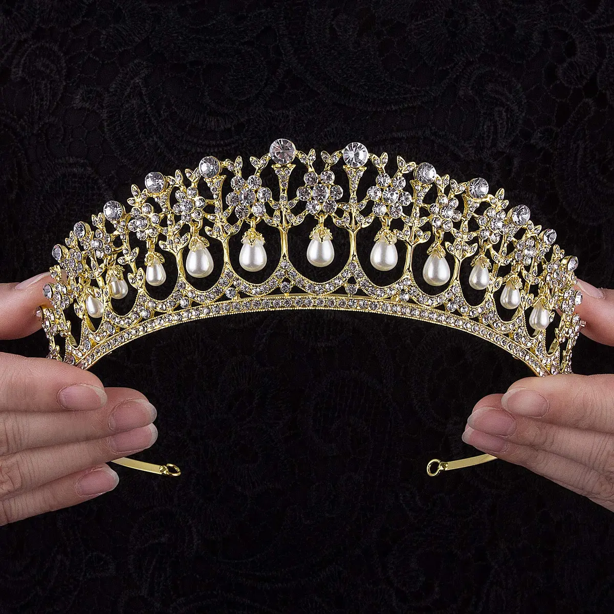 CROWN GUIDE Crystal Rhinestone Queen Bride Tiara Crown for Women Girls Headdress Vintage Bridal Birthday Prom Wedding Tiaras and Crowns Hair Jewelry Accessories Gold | Elegant Bridal Headpiece - view 2