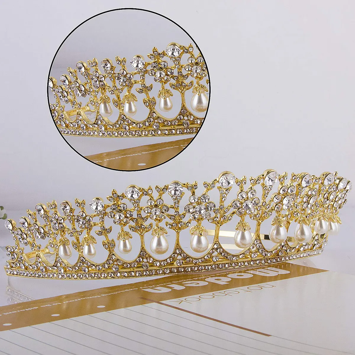 CROWN GUIDE Crystal Rhinestone Queen Bride Tiara Crown for Women Girls Headdress Vintage Bridal Birthday Prom Wedding Tiaras and Crowns Hair Jewelry Accessories Gold | Elegant Bridal Headpiece - view 3