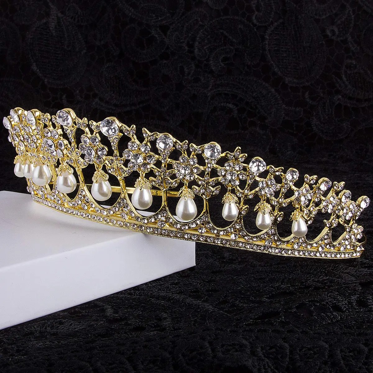 CROWN GUIDE Crystal Rhinestone Queen Bride Tiara Crown for Women Girls Headdress Vintage Bridal Birthday Prom Wedding Tiaras and Crowns Hair Jewelry Accessories Gold | Elegant Bridal Headpiece - view 4