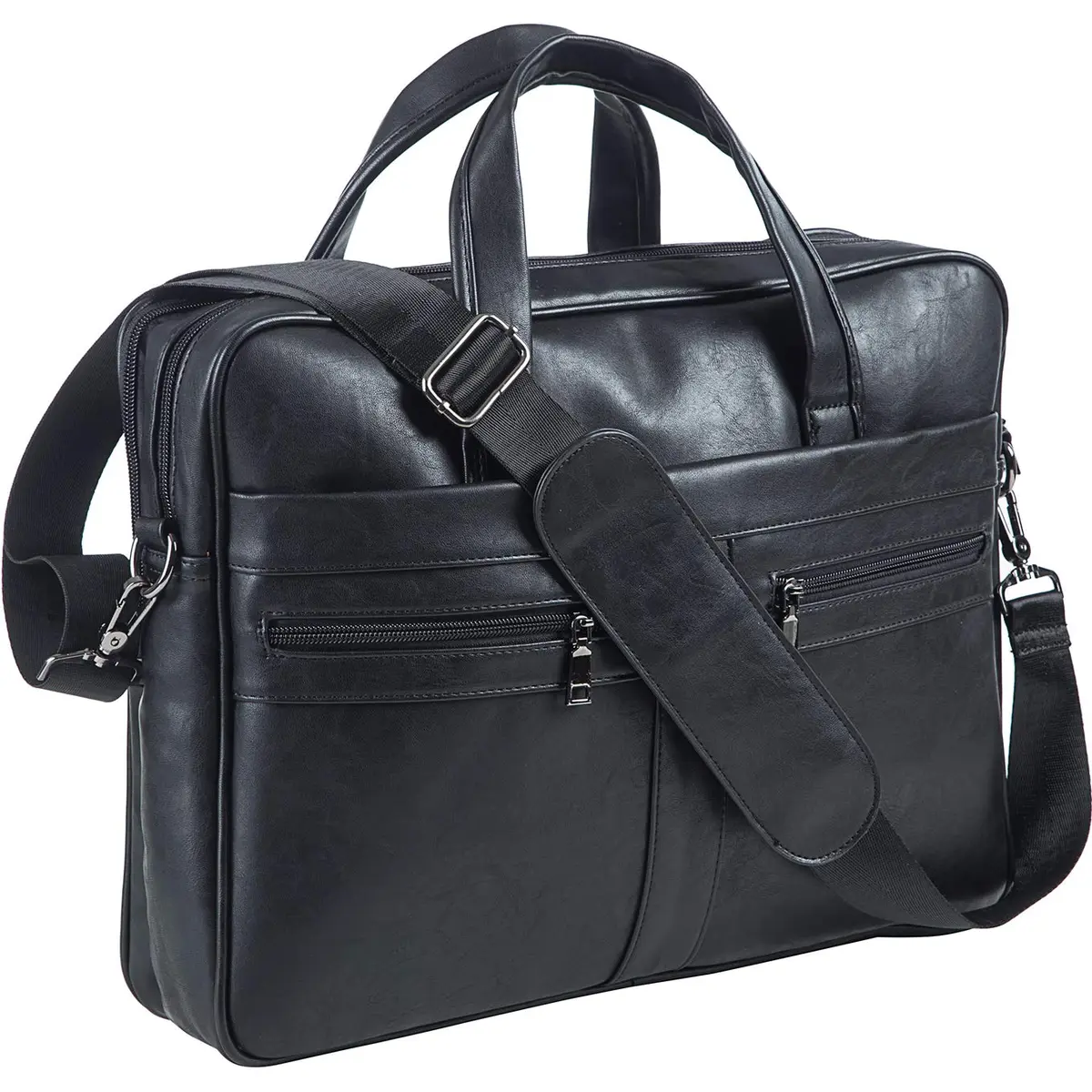 seyfocnia Black Leather Messenger Bag for 17.3 Inch Laptops | Water-Resistant Business Satchel with Multiple Compartments - main product image
