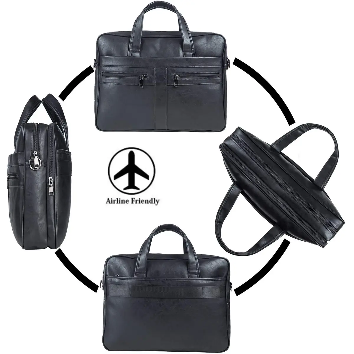 seyfocnia Black Leather Messenger Bag for 17.3 Inch Laptops | Water-Resistant Business Satchel with Multiple Compartments - view 5