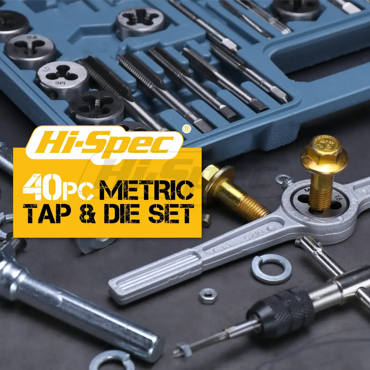 Hi-Spec 39pc Metric Tap and Die Set M3-M12 with Wrench and Gauge | Repair Worn Threads, Cut Clean New Threads - view 6