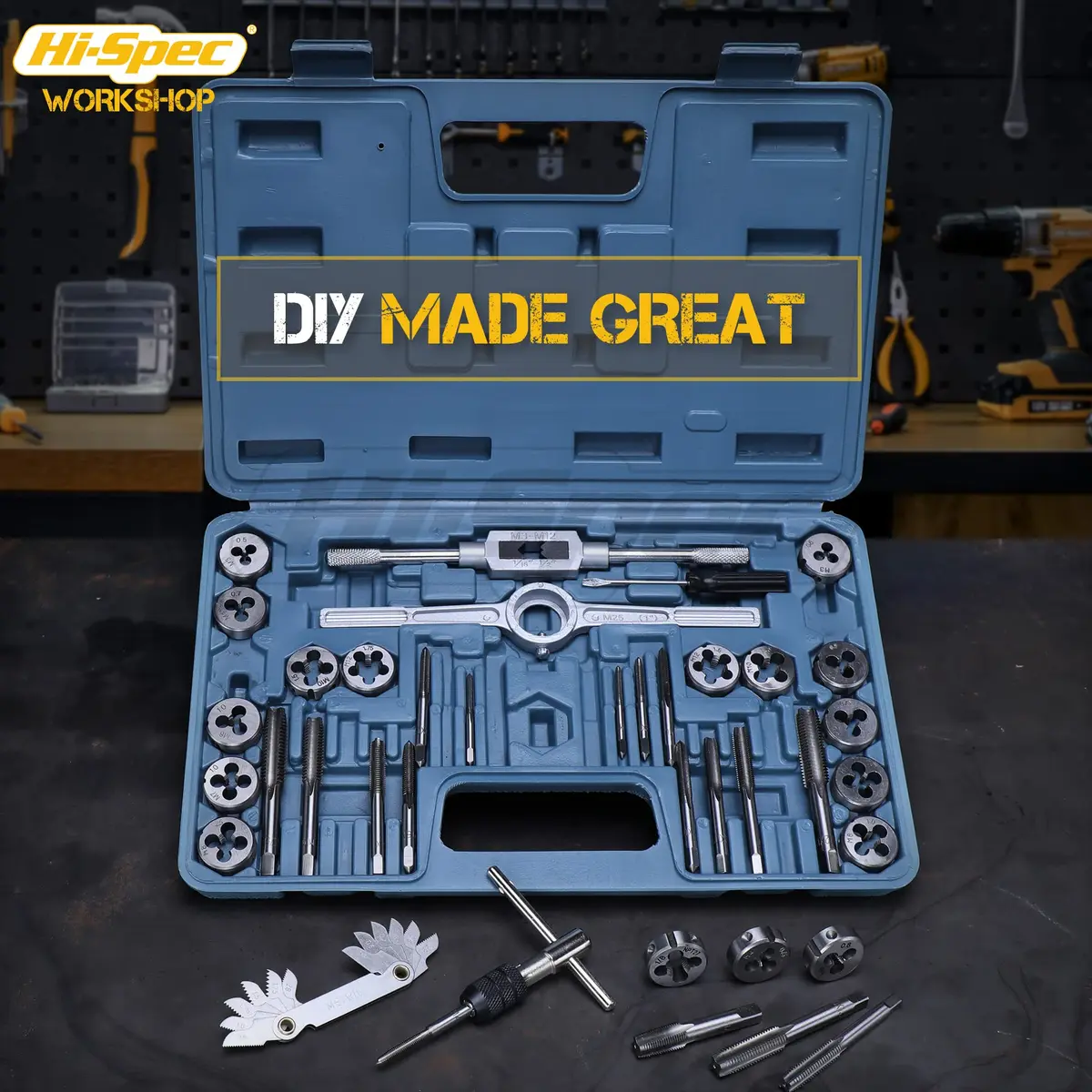 Hi-Spec 39pc Metric Tap and Die Set M3-M12 with Wrench and Gauge | Repair Worn Threads, Cut Clean New Threads - view 7