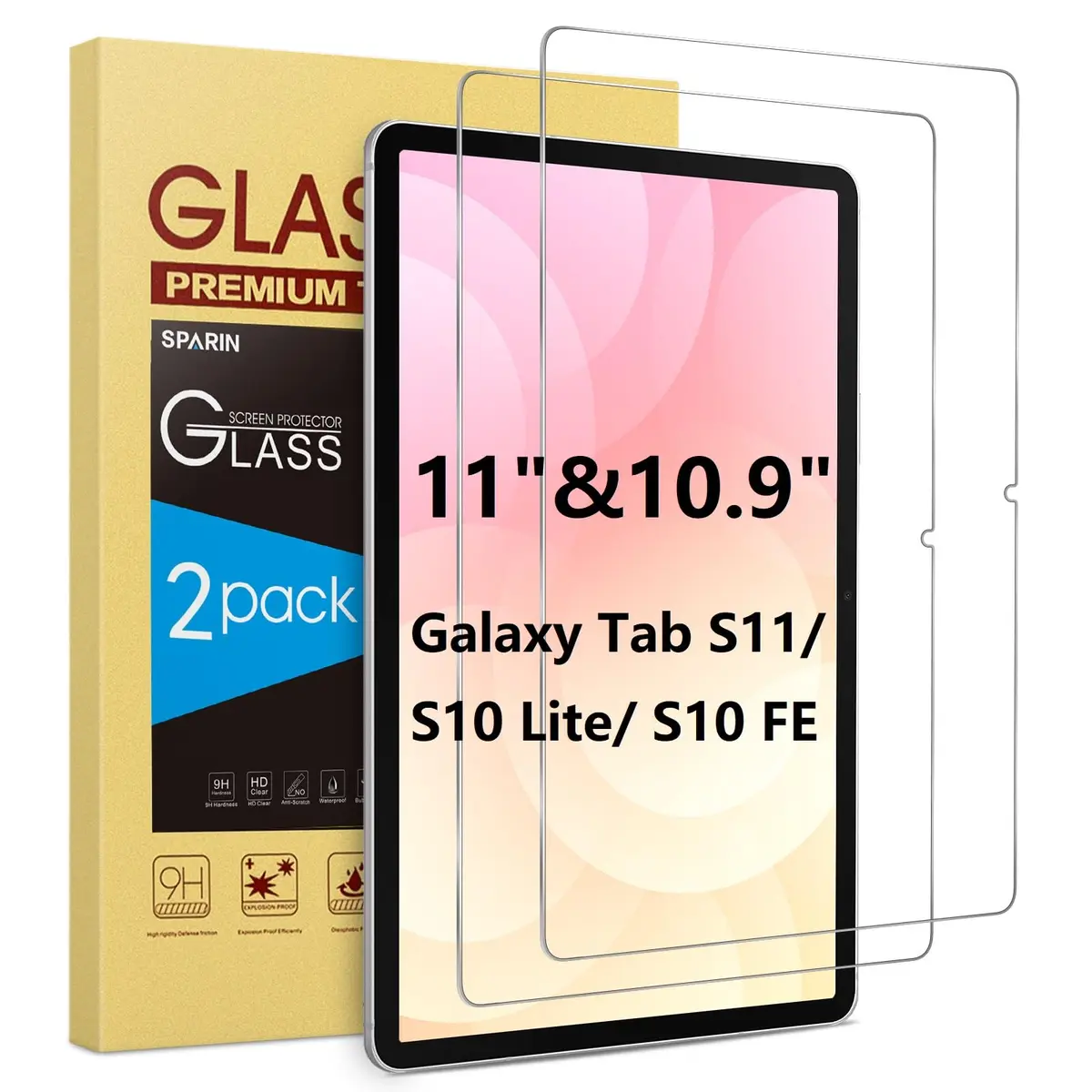 SPARIN 2 Pack Tempered Glass Screen Protector for Samsung Galaxy Tab S9 FE/S9/S8/S7 (11" & 10.9") | 9H Hardness, S-Pen Compatible - main product image