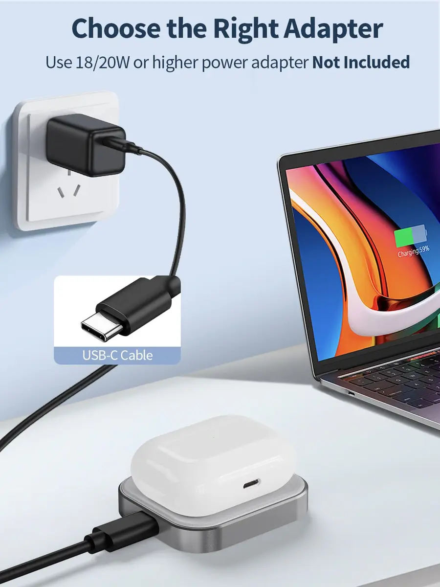 Miroddi AirPods Pro Charger - Wireless Charging Station for AirPods 4 with Noise Cancellation | Gray - view 7