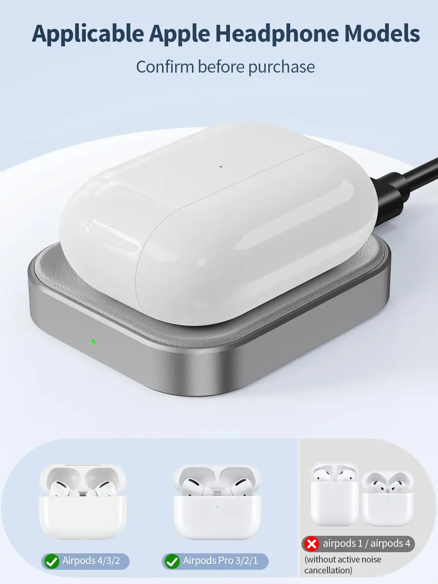 Miroddi AirPods Pro Charger - Wireless Charging Station for AirPods 4 with Noise Cancellation | Gray - view 2