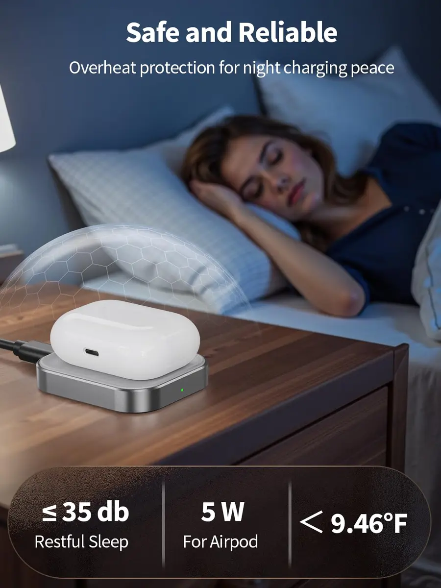 Miroddi AirPods Pro Charger - Wireless Charging Station for AirPods 4 with Noise Cancellation | Gray - view 3