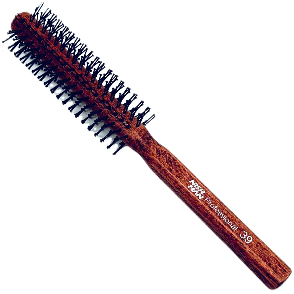 nishman Round Brush 10 Rows 15/39 mm Nylon Bristles Wooden Body | Detangling & Styling Tool for All Hair Types - main product image