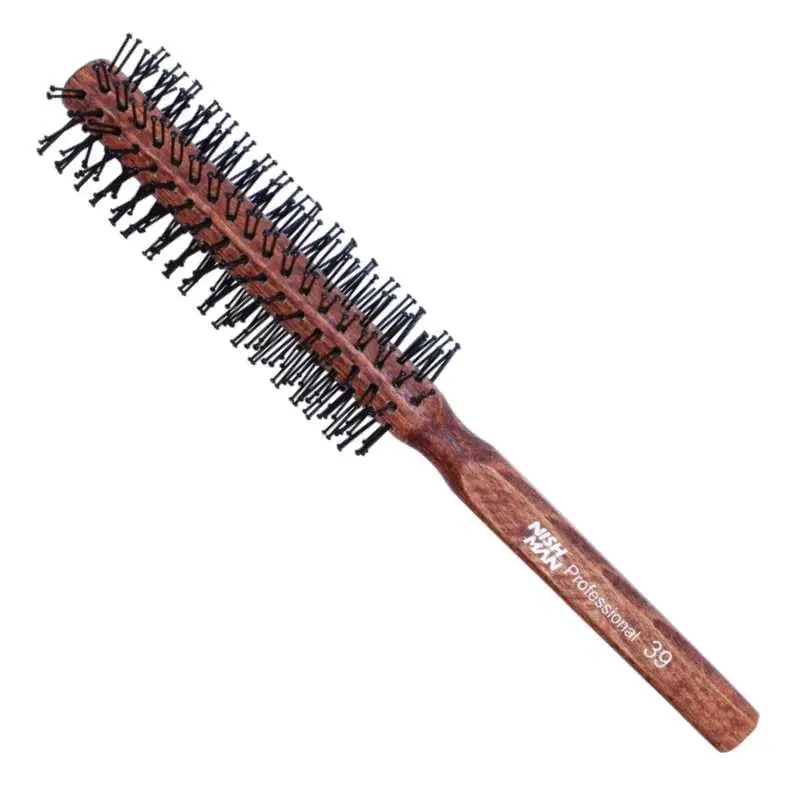 nishman Round Brush 10 Rows 15/39 mm Nylon Bristles Wooden Body | Detangling & Styling Tool for All Hair Types - view 3