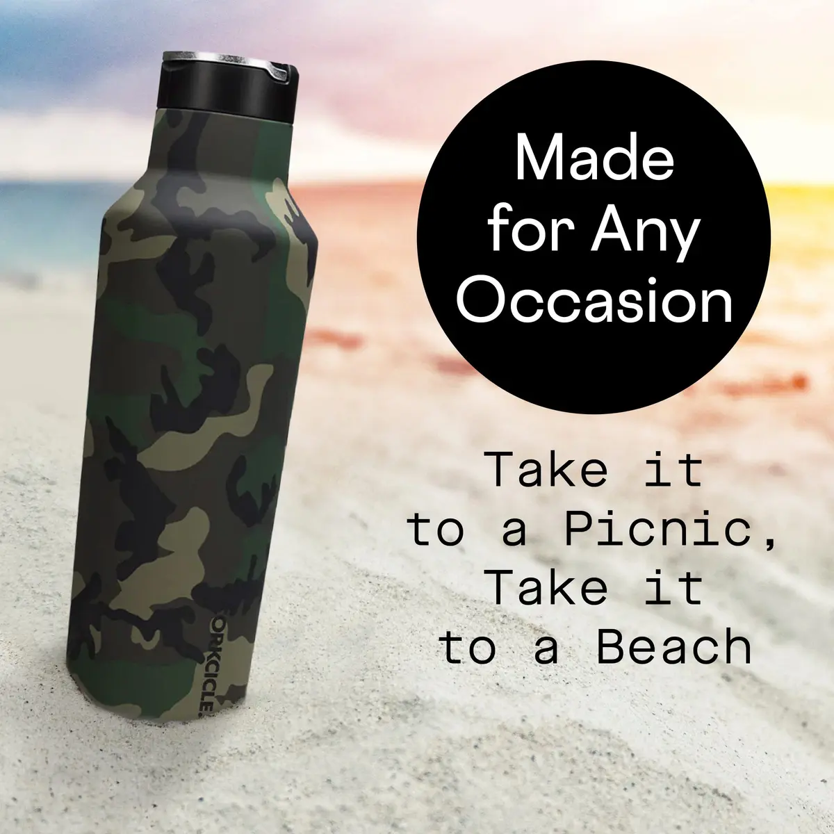 Corkcicle Sport Canteen 20 oz Triple Insulated Bottle Woodland Camo | Keeps Beverages Cold 25H & Hot 12H - view 6