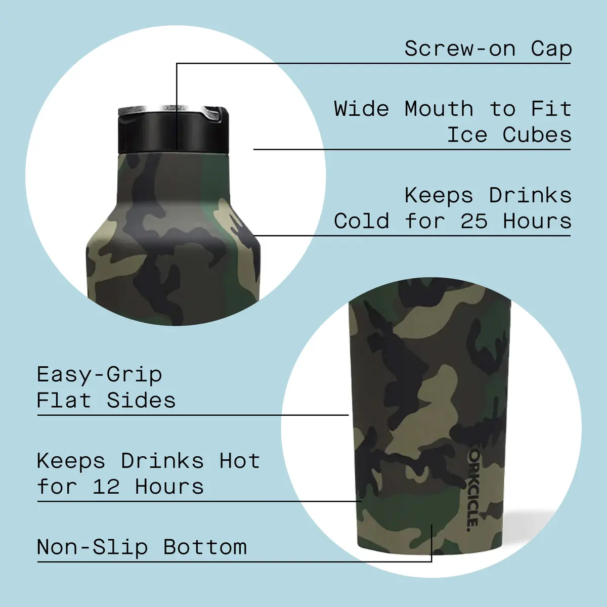Corkcicle Sport Canteen 20 oz Triple Insulated Bottle Woodland Camo | Keeps Beverages Cold 25H & Hot 12H - view 2