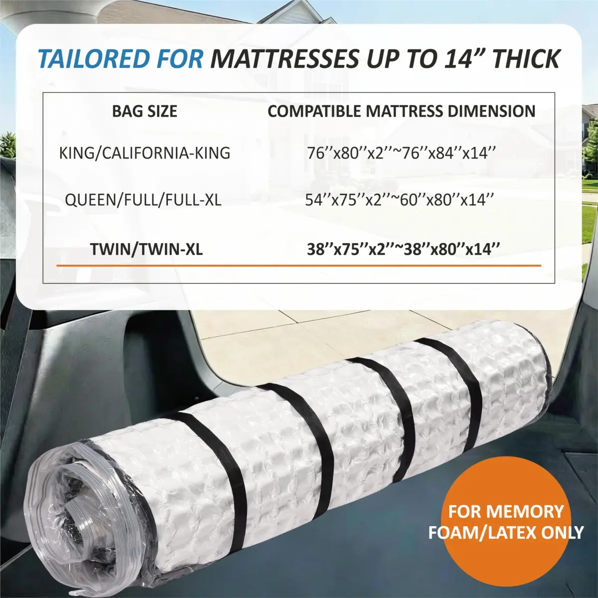 Storage Logic Twin/Twin-XL Mattress Vacuum Bag with 4 Straps | Compresses to 80% for Moving & Storage - view 5