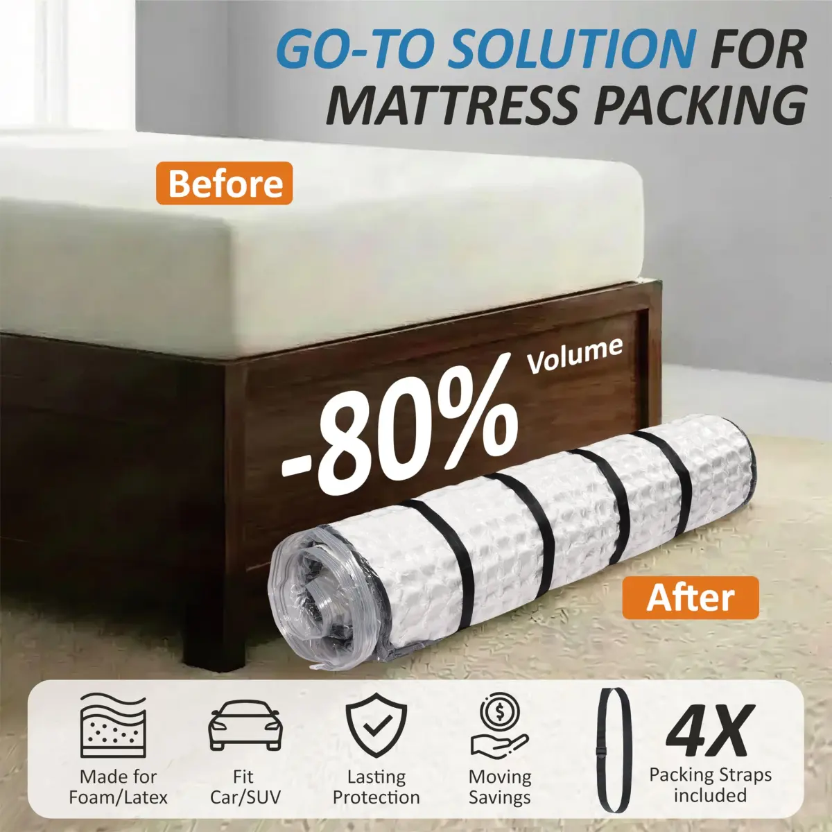 Storage Logic Twin/Twin-XL Mattress Vacuum Bag with 4 Straps | Compresses to 80% for Moving & Storage - view 2