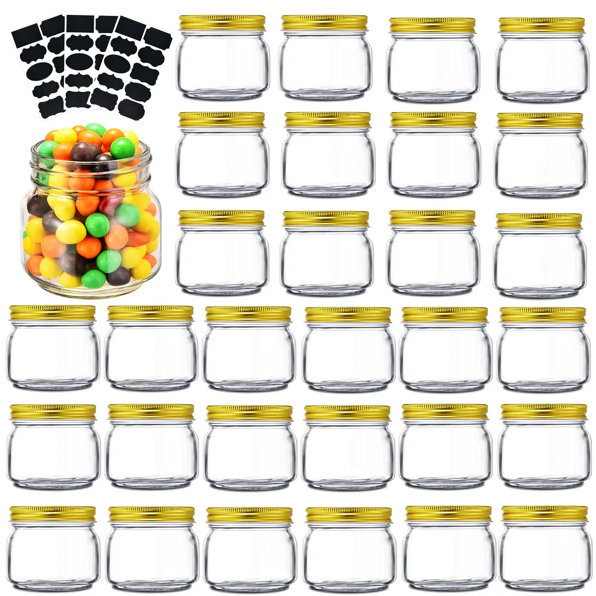 Rainforce Mason Jars 8 oz 30 Pack with Gold Lids | Food Storage & Canning - main product image